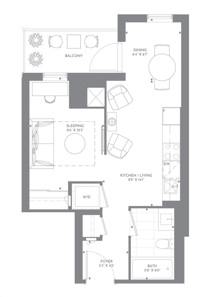 M2M Squared Condos by Aoyuan-International |S2 Floorplan 1 bed & 1 bath