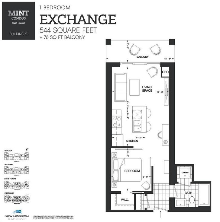 Mint Condos by NewHorizon Exchange Floorplan 1 bed & 1 bath