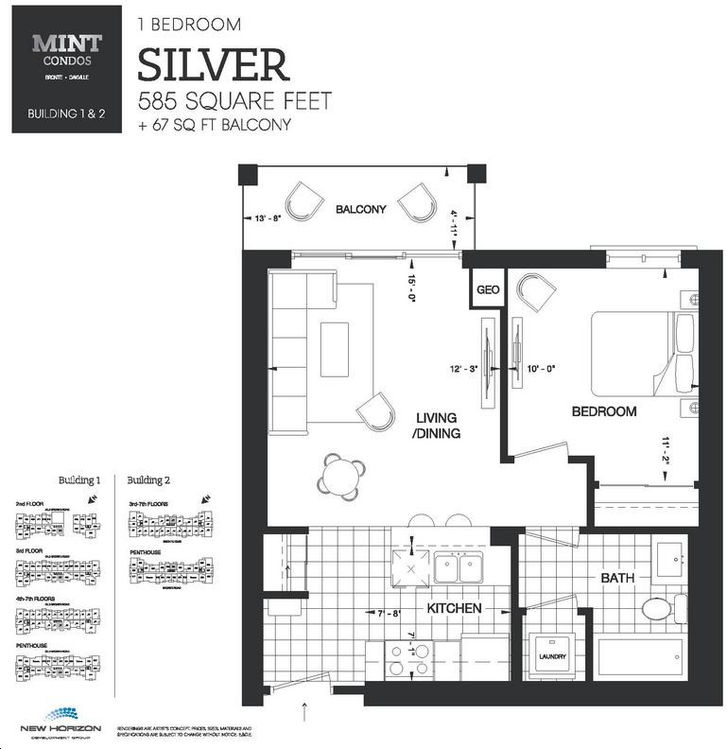 Mint Condos by NewHorizon Silver Floorplan 1 bed & 1 bath