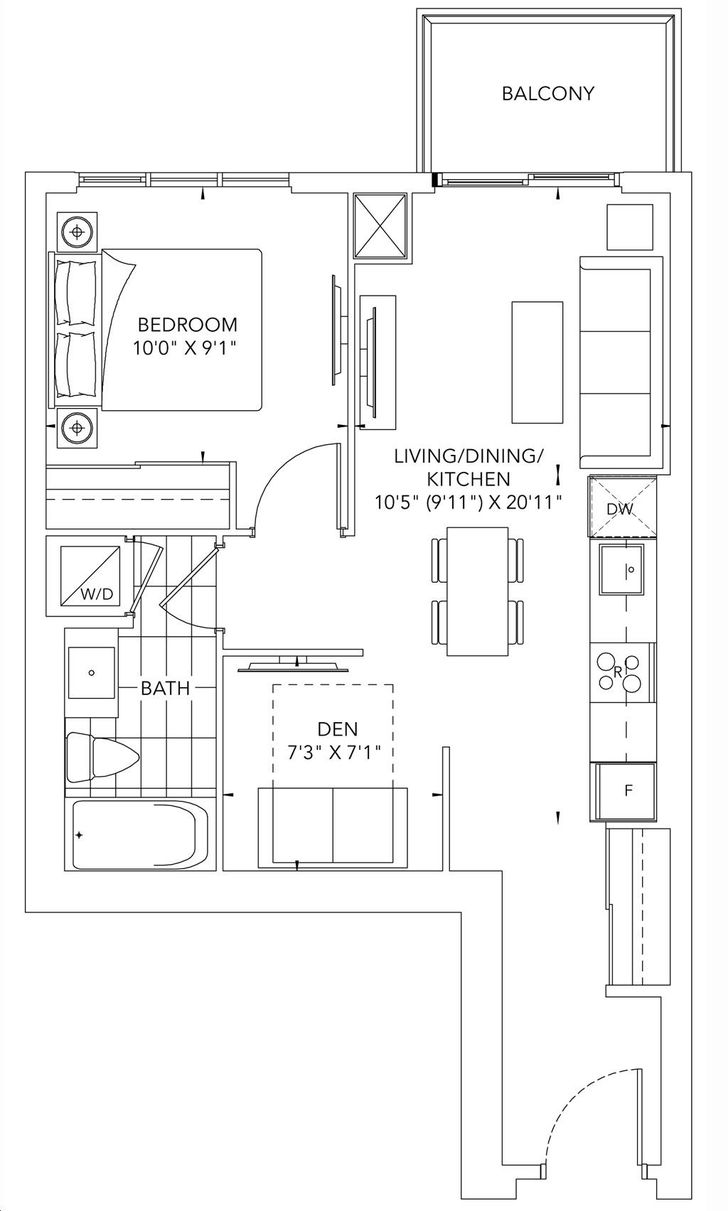 Mobilio Condos by Menkes |Suite 1A+D Floorplan 1 bed & 1 bath