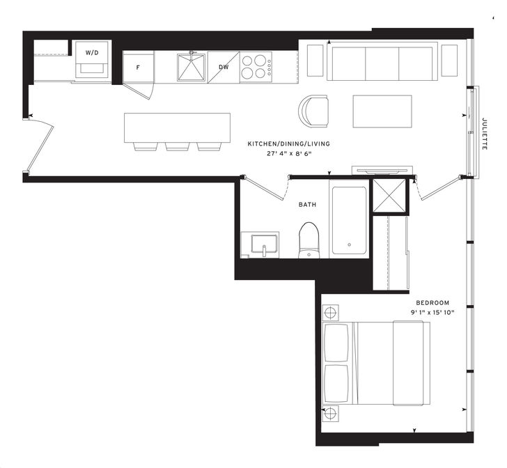 NO55 Mercer Condos By CentreCourt Mercer 10 Floorplan 1 Bed 1 Bath