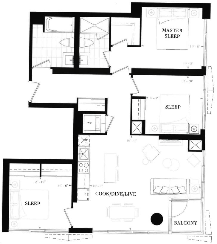 Nobu Residences by Madison East Tower E3G Floorplan 3 bed