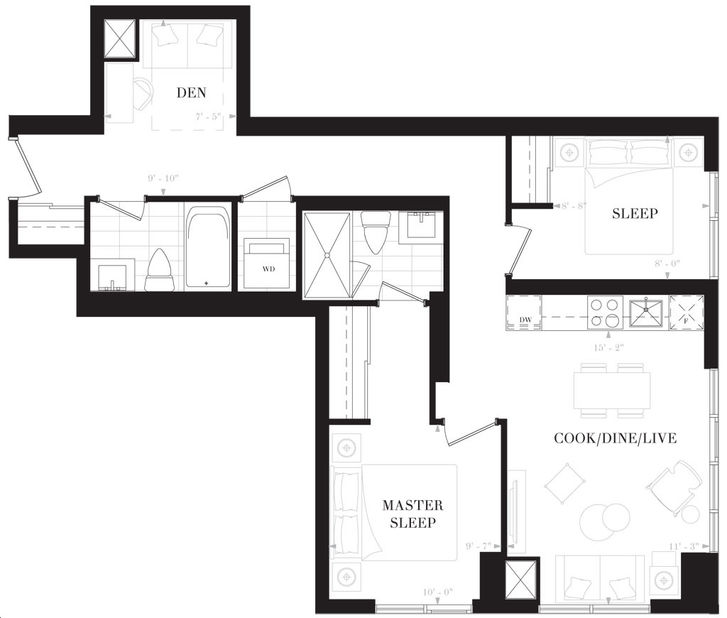 Nobu Residences by Madison |Podium - P2V Floorplan 2 bed & 2 bath