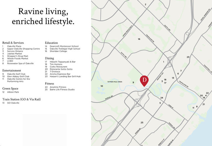 Oakville Ravine Towns Map of Nearby Lifestyle Amenities