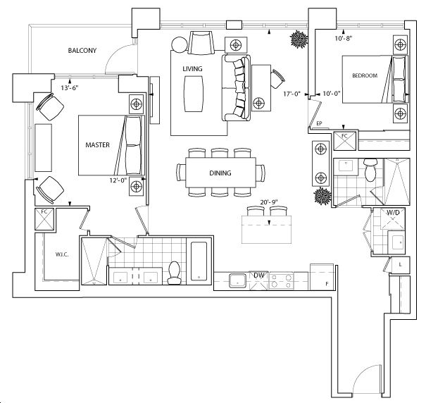 One Old Mill Condo by Tridel |2M Floorplan 2 bed & 2 bath