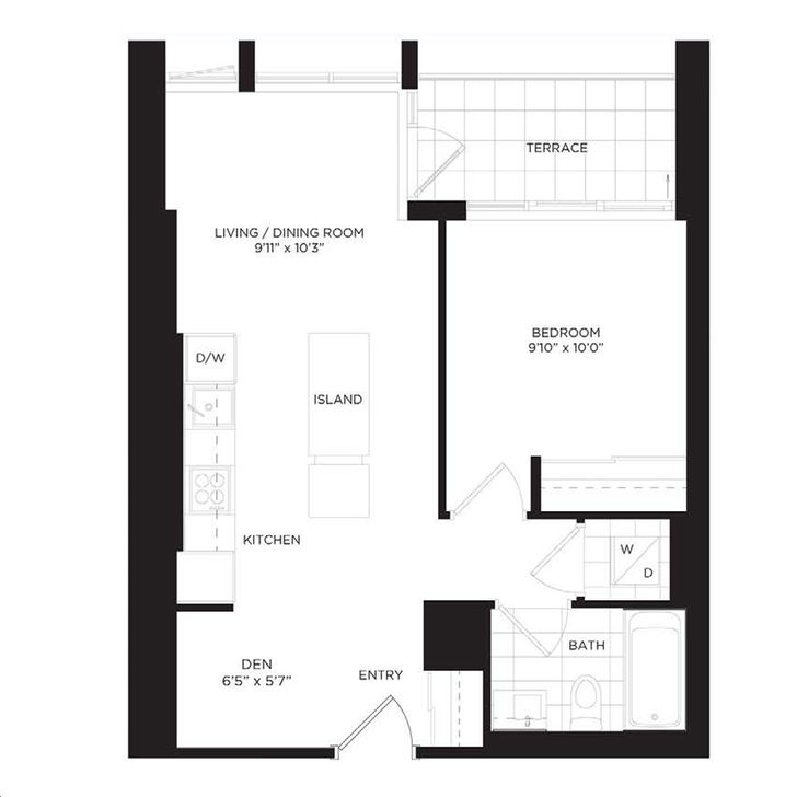 One Park Place South Tower by Daniels Ivy Floorplan 1 bed