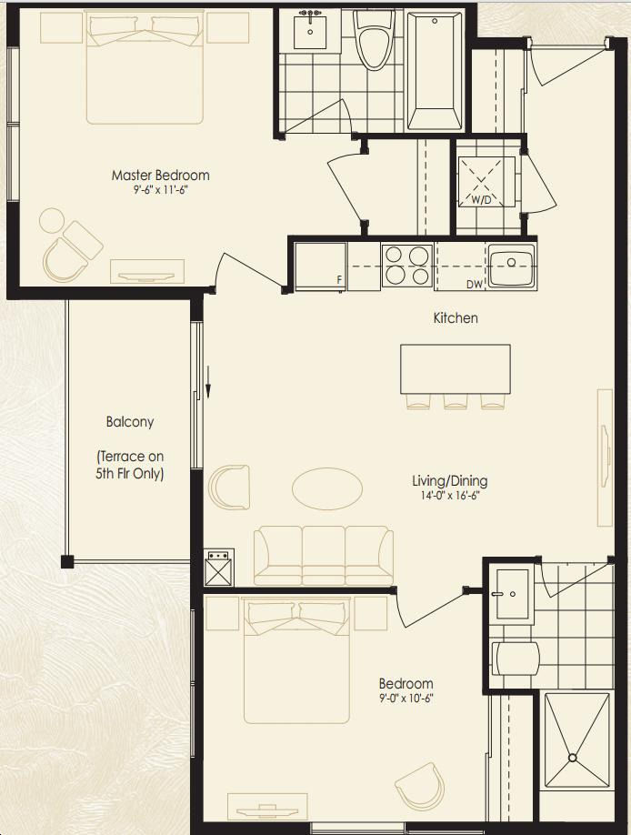 Park Avenue Place 2 Condos by Solmar |The Lowell Floorplan 2 bed & 2 bath