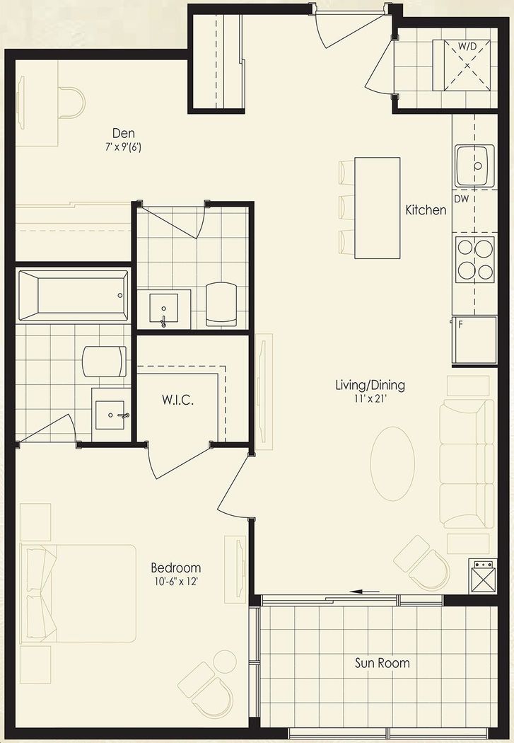 Park Avenue Place 2 Condos by Solmar |The Mercer Floorplan 1 bed & 1 bath