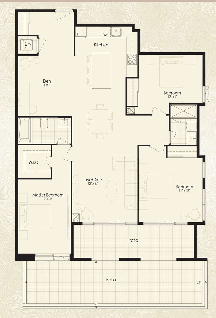 Park Avenue Place Condos by Solmar |The Indigo Floorplan 3 bed & 2 bath