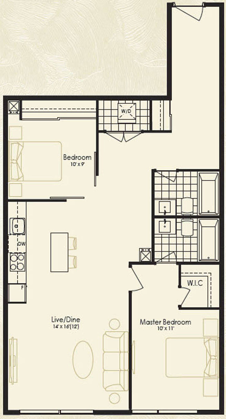 Park Avenue Place Condos by Solmar |The Lucerne Floorplan 1 bed & 2 bath