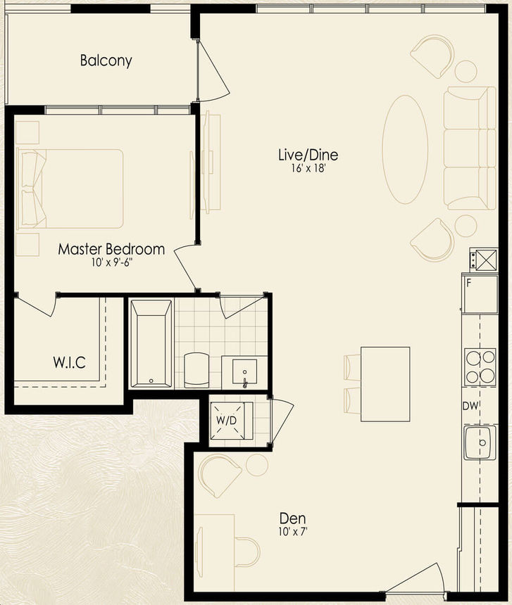 Park Avenue Place Condos by Solmar |The Rivington Floorplan 1 bed & 1 bath