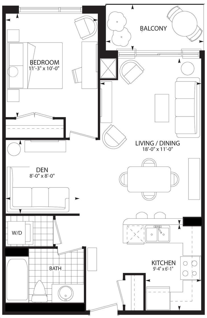 Perspective 2 Condos by Pianosi |Scenic D Floorplan 1 bed & 1 bath