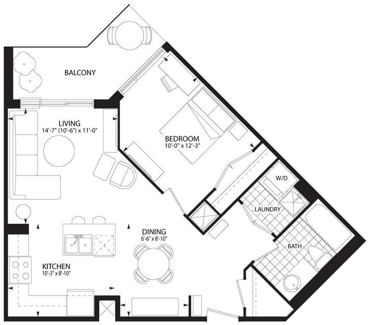 Perspective 2 Condos by Pianosi Vista B Floorplan 1 bed & 1 bath