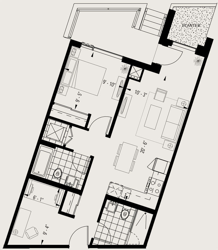 Playground Condos by Cityzen Model SSP Floorplan 1 bed