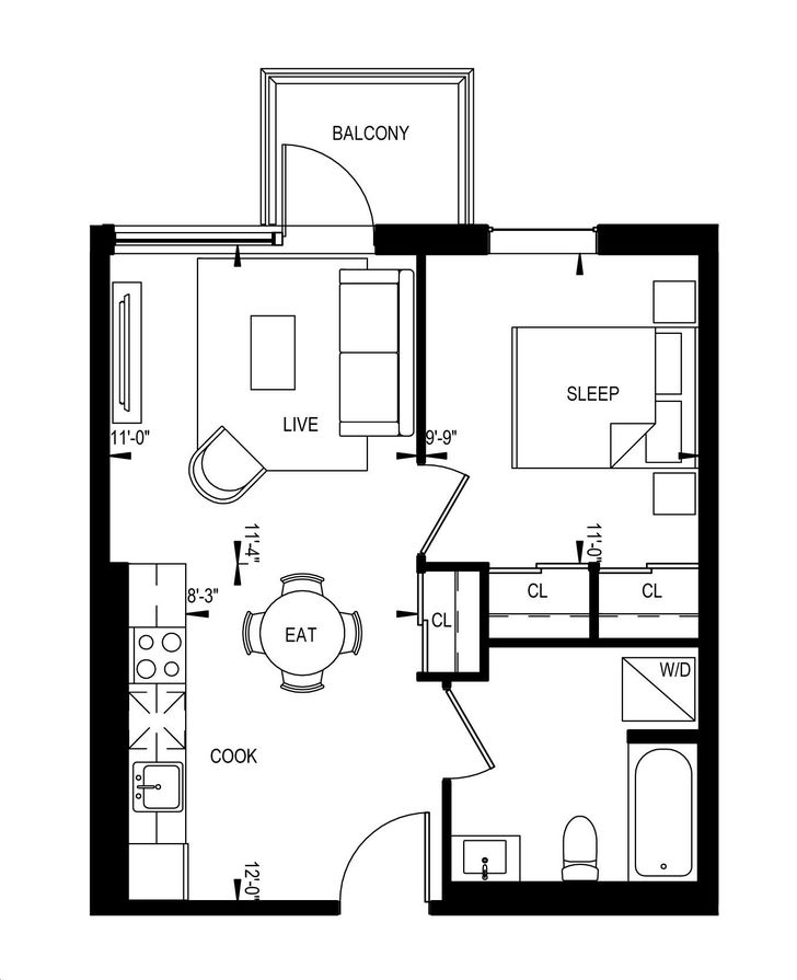 QA Condos by Context |1B-02-B Floorplan 1 bed & 1 bath