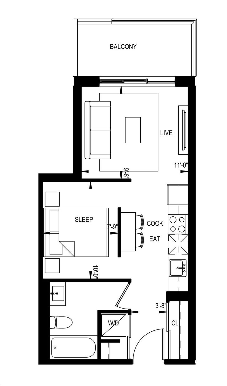 QA Condos by Context |1B-18 Floorplan 1 bed & 1 bath