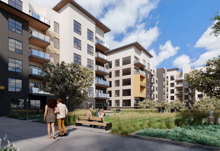 Quesnay at Currie Condos Resident Walkway Through Courtyard