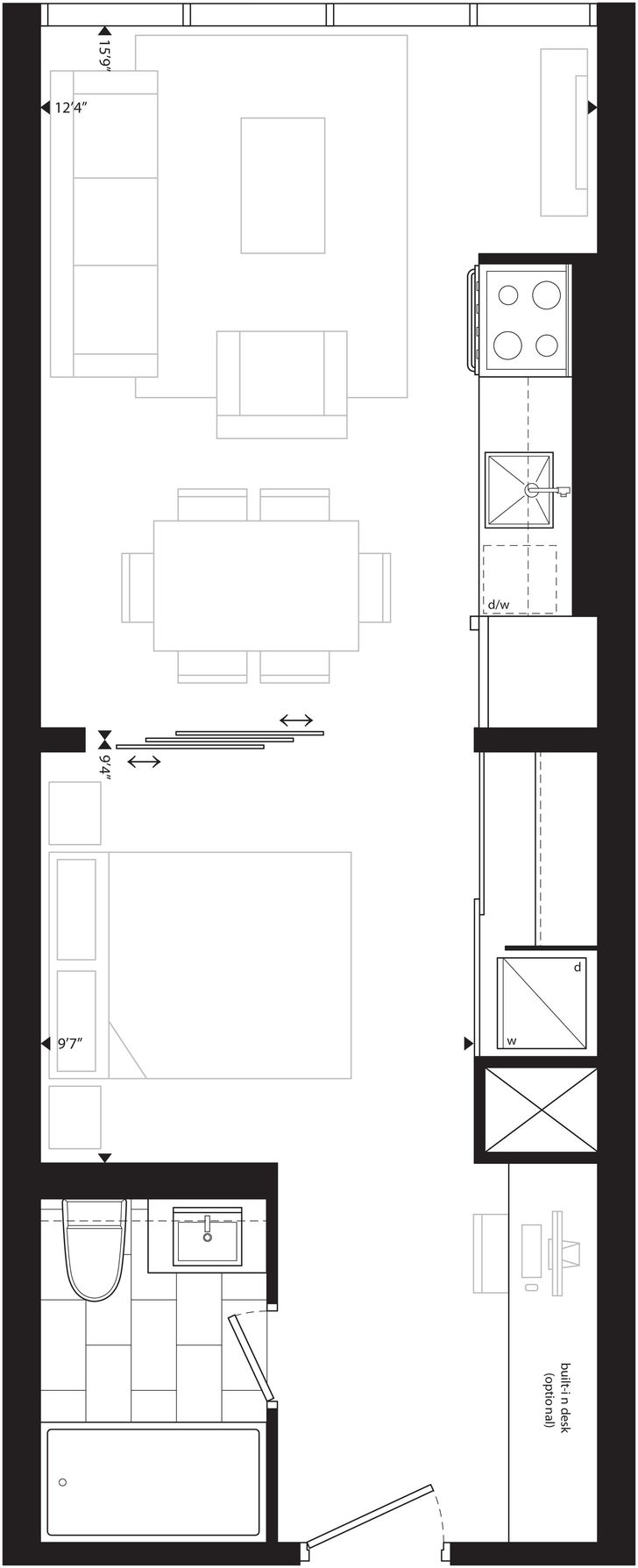 River City 2 Condos by Urban-Capital |RC2_A22 Floorplan 1 bed & 1 bath