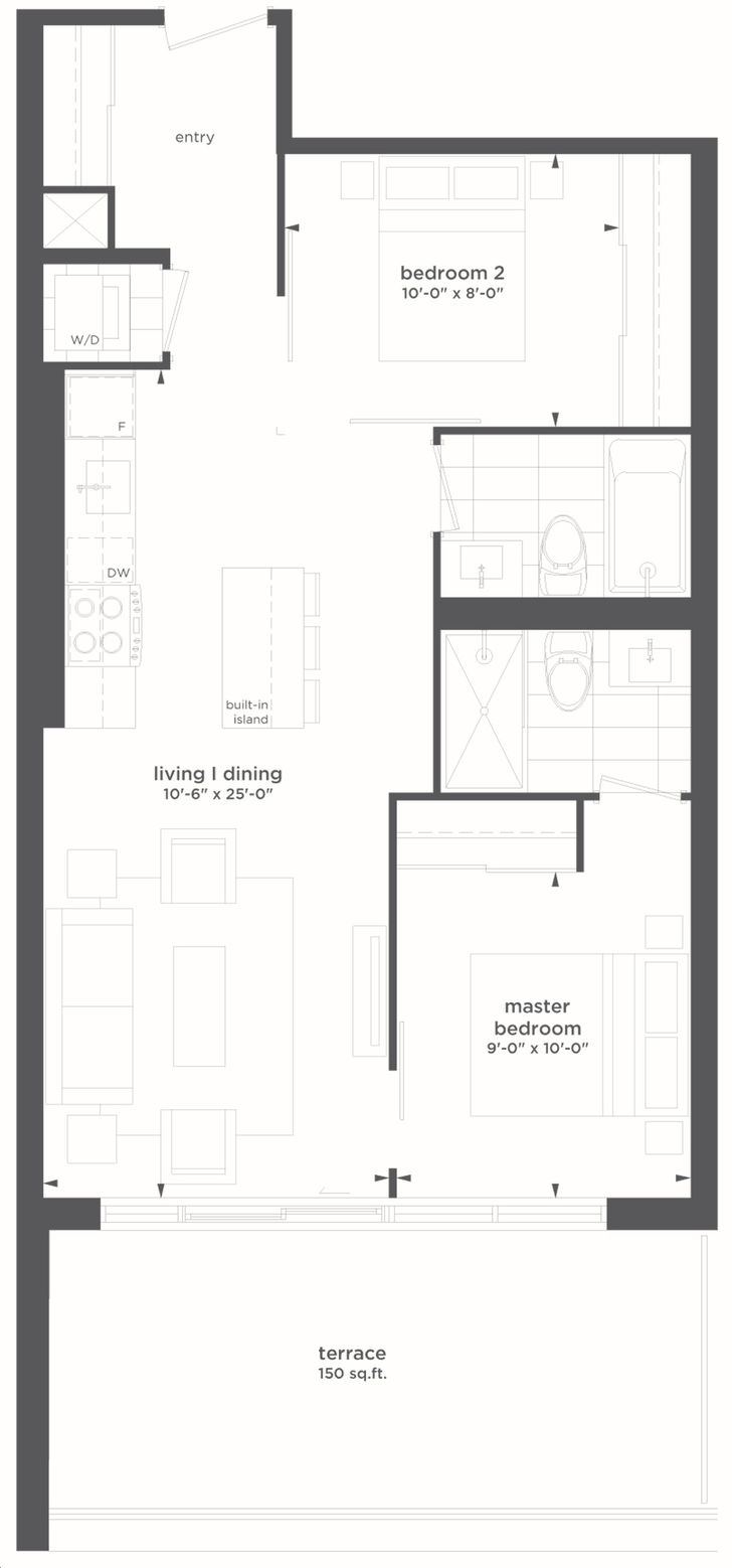 Riverside Square The Queen Condos by Streetcar |Suite 511 Floorplan 2 bed & 2 bath