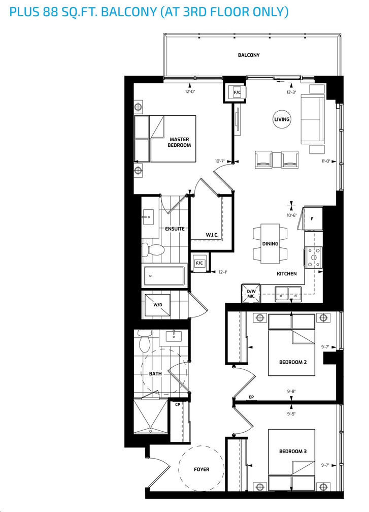 Riverview Condos 2 By Times-Group-Corporation |B/3A BF Floorplan 3 Bed ...