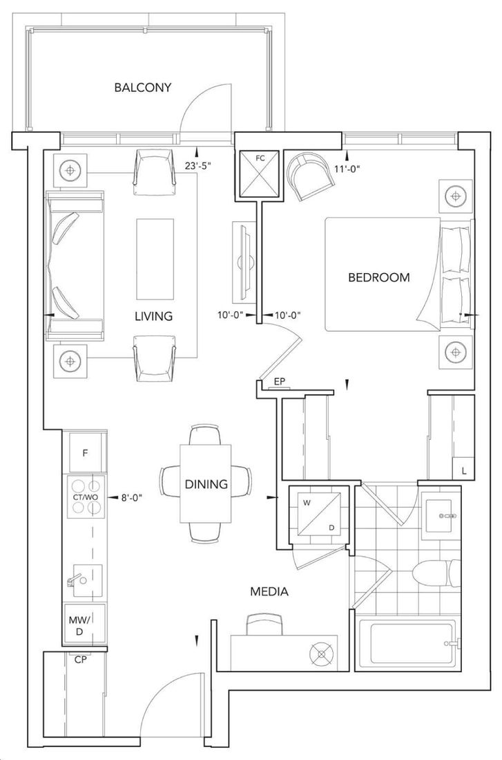 SQ at Alexandra Park by Tridel |1A+MR Floorplan 1 bed & 1 bath