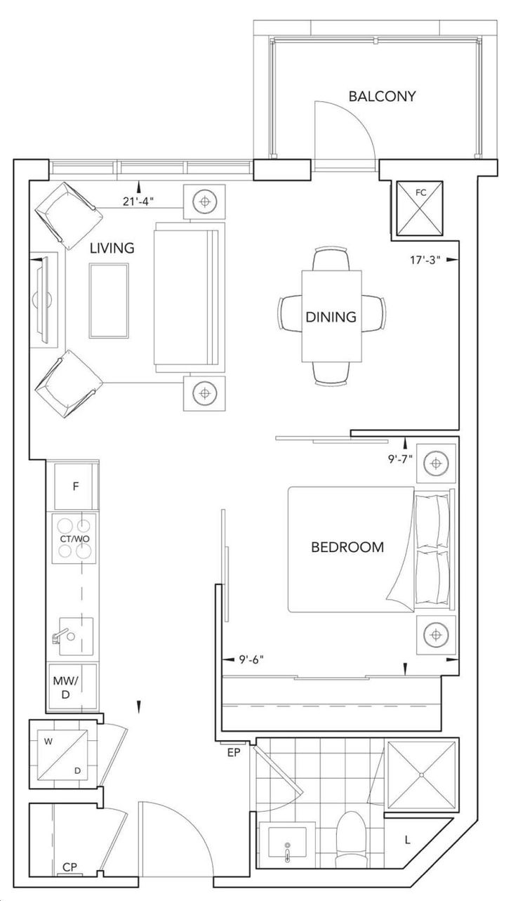 SQ at Alexandra Park by Tridel |1B Floorplan 1 bed & 1 bath