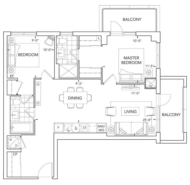 SQ at Alexandra Park by Tridel |2L Floorplan 2 bed & 2 bath