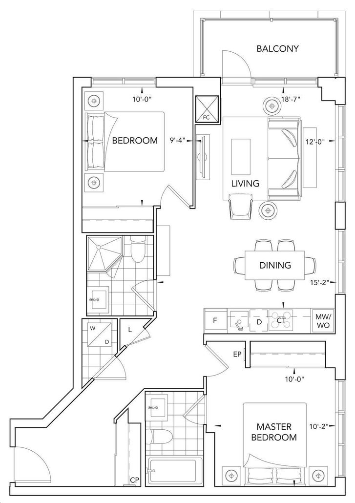 SQ at Alexandra Park by Tridel |2M Floorplan 2 bed & 2 bath