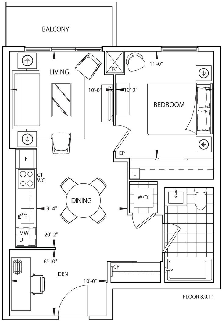 SQ2 Condos by Tridel |1D+DB Floorplan 1 bed & 1 bath