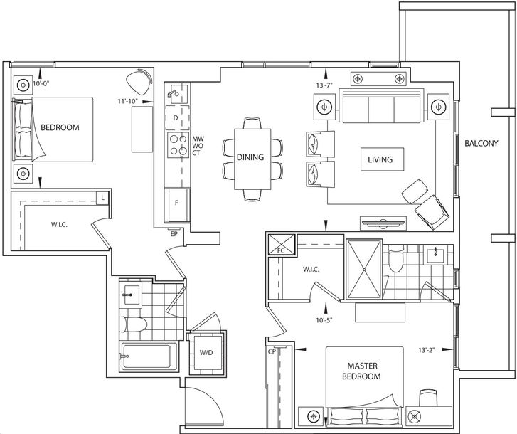 SQ2 Condos by Tridel |2H Floorplan 2 bed & 2 bath