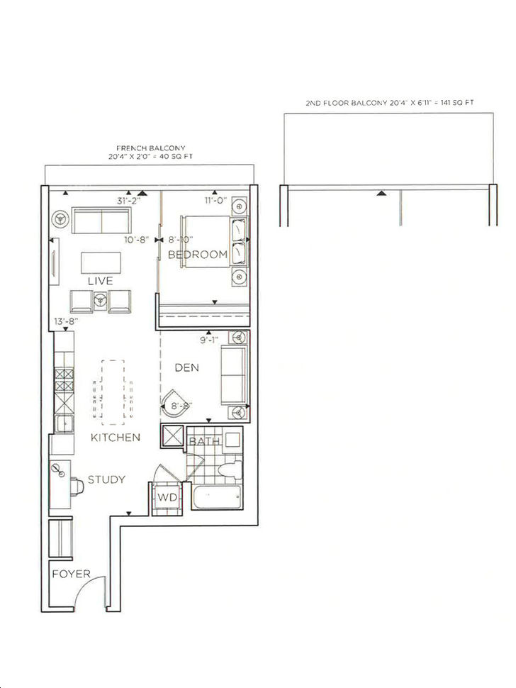 Sail Condos Toronto by Opearl-Developments |Knott Floorplan 1 bed & 1 bath