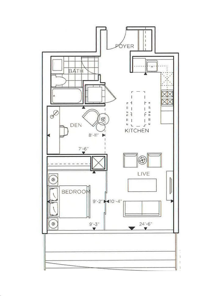 Sail Condos Toronto by Opearl-Developments |Tide Floorplan 1 bed & 1 bath