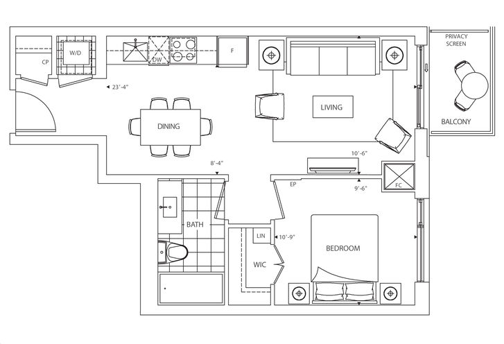 Scala Condos by Tridel |1C Floorplan 1 bed & 1 bath