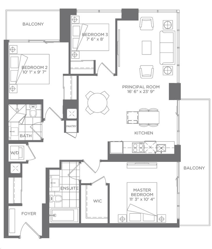 Southside Condos by Malibu |Riverside 1015 Floorplan 3 bed & 2 bath