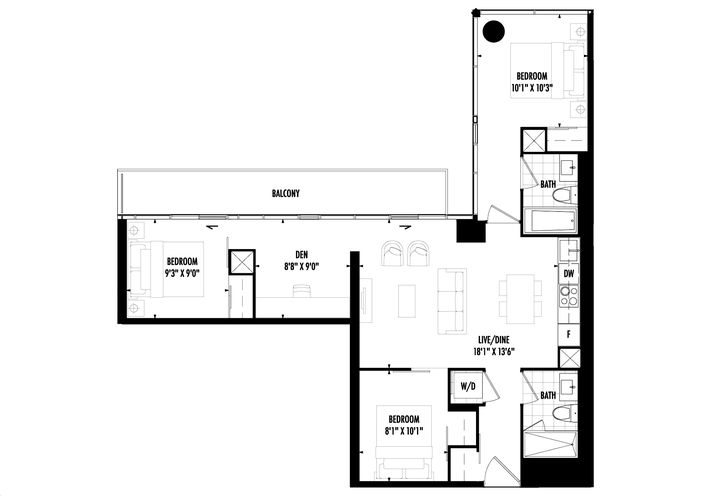 St. Lawrence Condos by Cityzen |3BD+D-01 Floorplan 3 bed & 2 bath