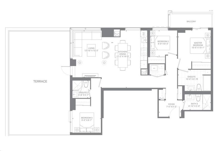 T1 at M2M Condos by Aoyuan-International |3BD-OR-T Floorplan 3 bed & 3 bath