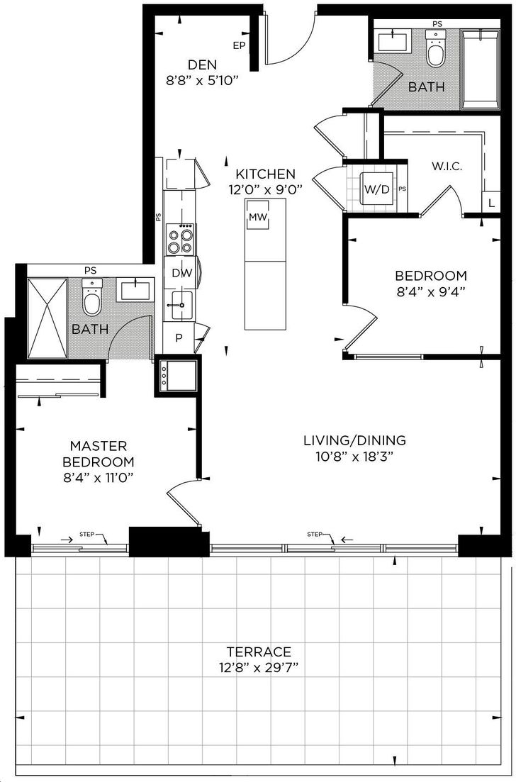 TEN93 Queen West by Pemberton |2 BEDROOM + DEN 01 Floorplan 2 bed & 2 bath