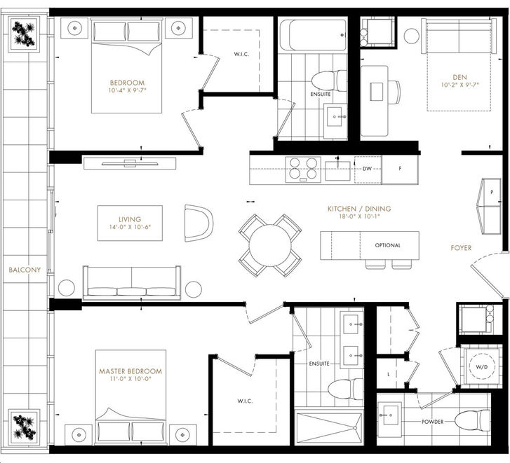 Tanu Condos by Edenshaw |2D-D (Park Collection) Floorplan 2 bed & 2 bath