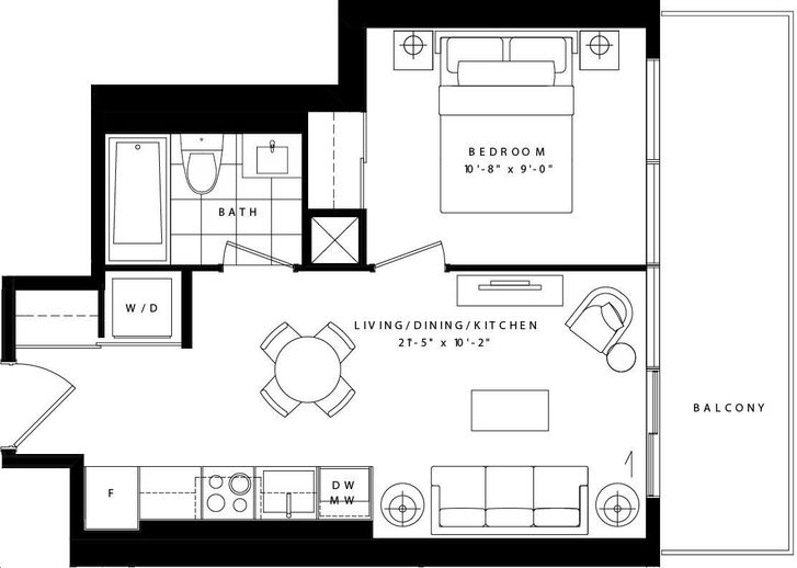 Teahouse Condos by Lanterra |Mate Floorplan 1 bed & 1 bath