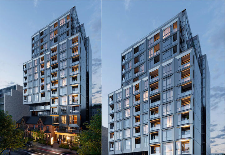 The Addison Condos Split Screen of Tower and Upper Level Exteriors