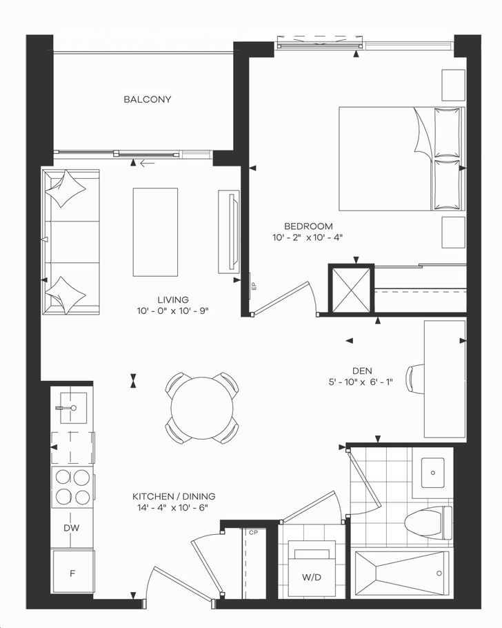 The Branch Condos by Zancor |Cypress 551 Floorplan 1 bed & 1 bath