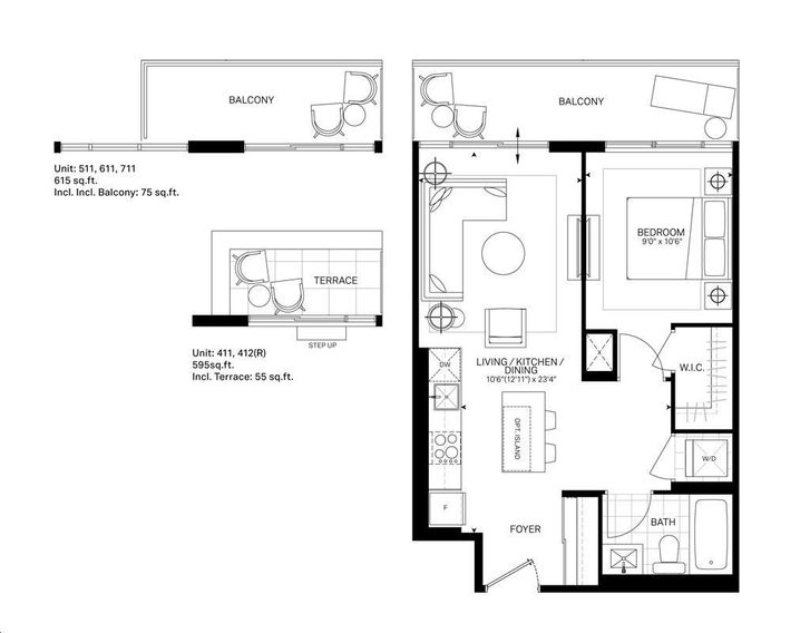 The Bronte Condos Oakville by Queensgate |Nanaimo Floorplan 1 bed & 1 bath