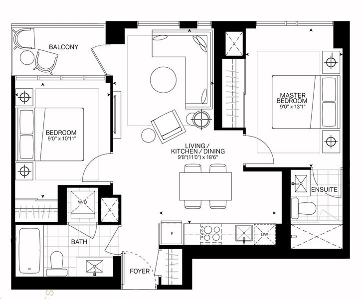 The Bronte Condos Oakville by Queensgate |Tofino Floorplan 2 bed & 2 bath