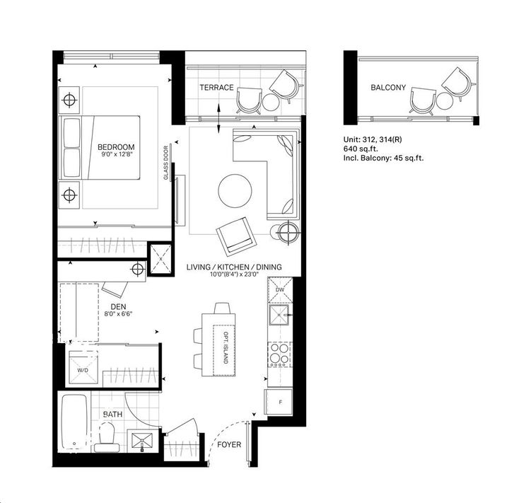 The Bronte Condos Oakville by Queensgate |Waterton Floorplan 1 bed & 1 bath