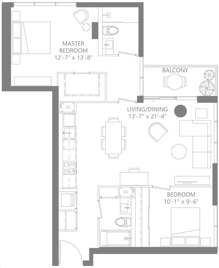 The Cardiff Condos by Sierra 950 sq.ft Floorplan 2 bed