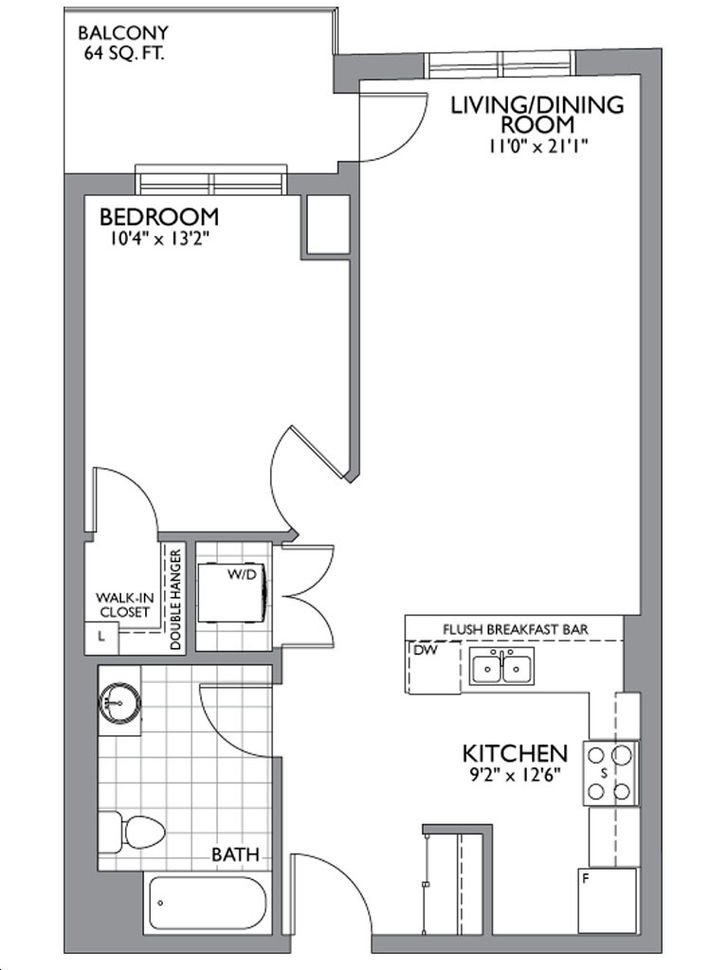 The Cosmopolitan by Ballantry One Bedroom Floorplan 1 bed
