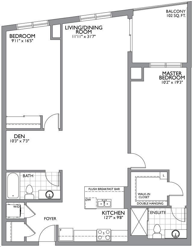 The Cosmopolitan by Ballantry |Two Bedroom + Den C Floorplan 2 bed & 2 bath
