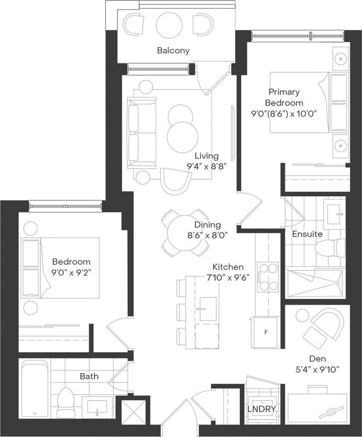 The Deane Condos by Rise-Developments |The Dorval Floorplan 2 bed & 2 bath