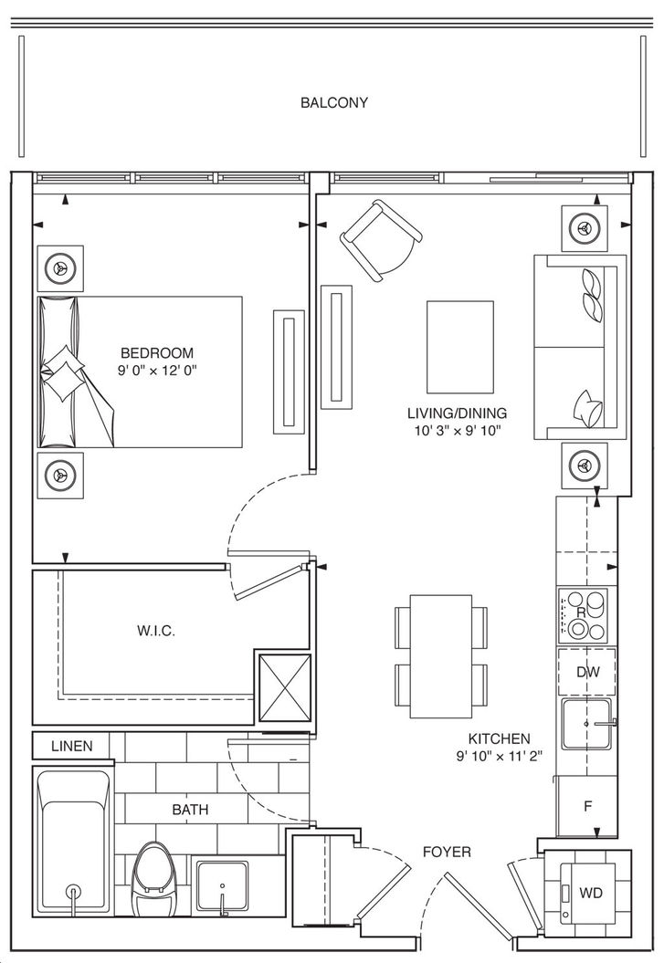 The Eglinton Condos by Menkes |Broadway Floorplan 1 bed & 1 bath