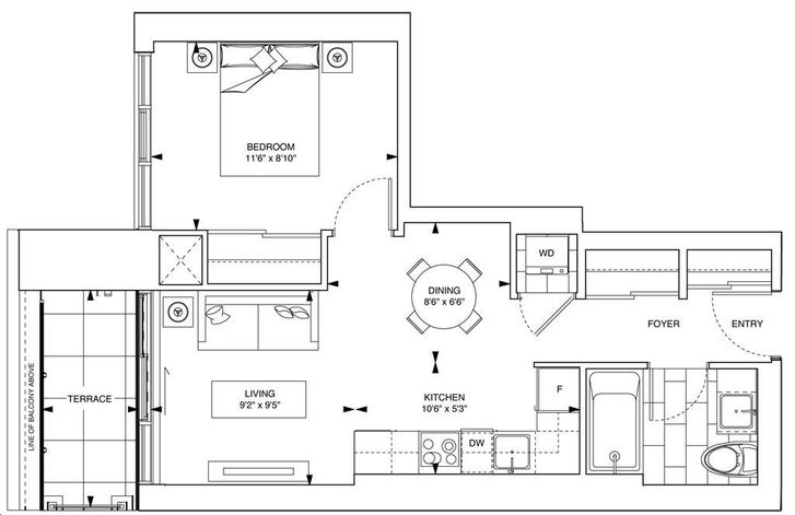 The Eglinton Condos by Menkes |Oswald Floorplan 1 bed & 1 bath